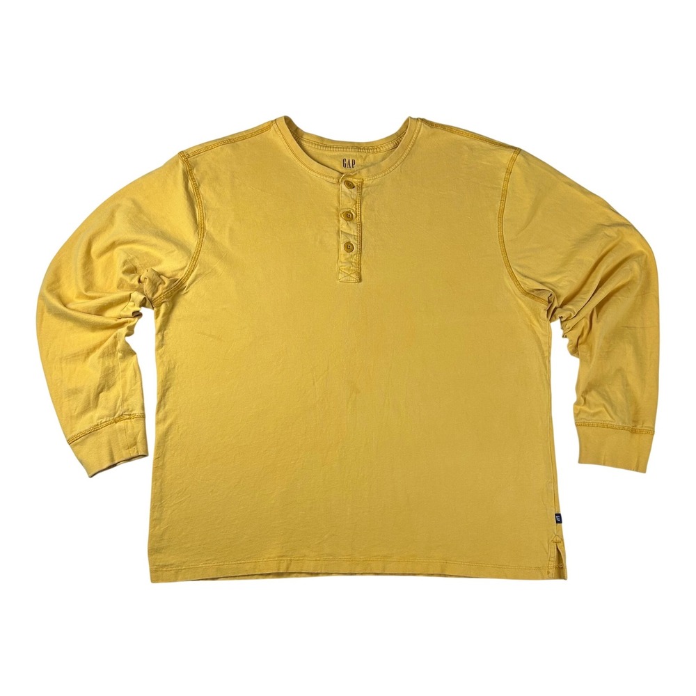 Gap Mens Long‎ Sleeve Henley Shirt Mustard Yellow 100% Cotton Large L QMT5569S